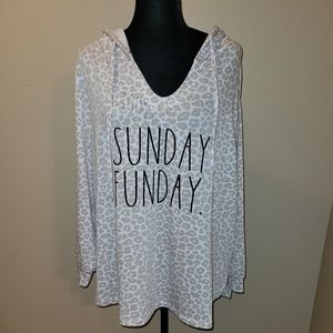Rae Dunn. " Sunday Funday" Lepord Print Hooded Sweatshirt Size 3X
